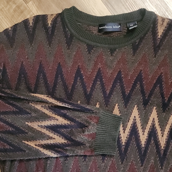 Northern Isles Vintage Zig Zag Knit Grandpa Sweater XL Retro 90s Style - Picture 5 of 11